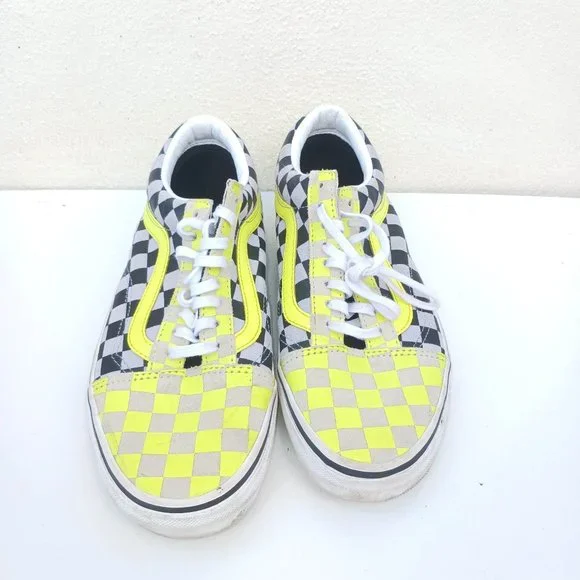 Vans Men's Size 7 Yellow Black White Checkered Shaker Board Shoes - Picture 2 of 9